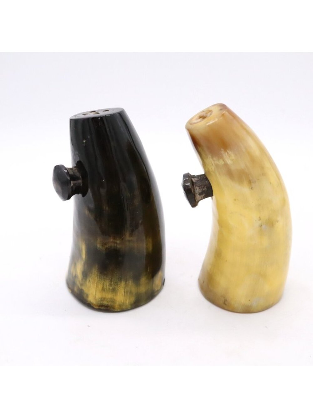 Vintage Handmade Horn Salt Pepper Shakers 4" tall